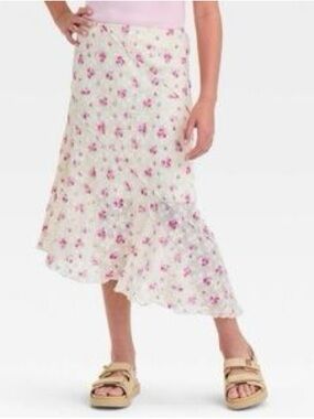 NWT Art Class Girls Floral Asymmetrical Pink Lace Midi Skirt Size Large 10/12
